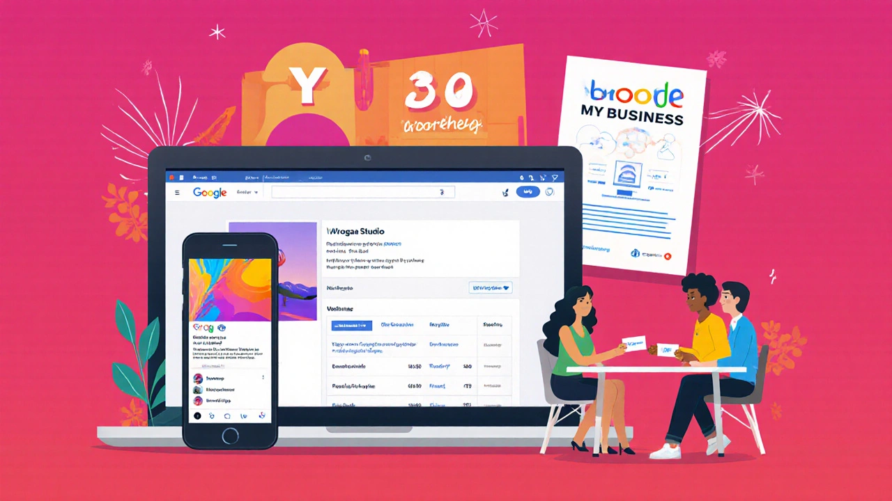 Ilustrace marketingových nástrojů: telefon, laptop, leták a networking.