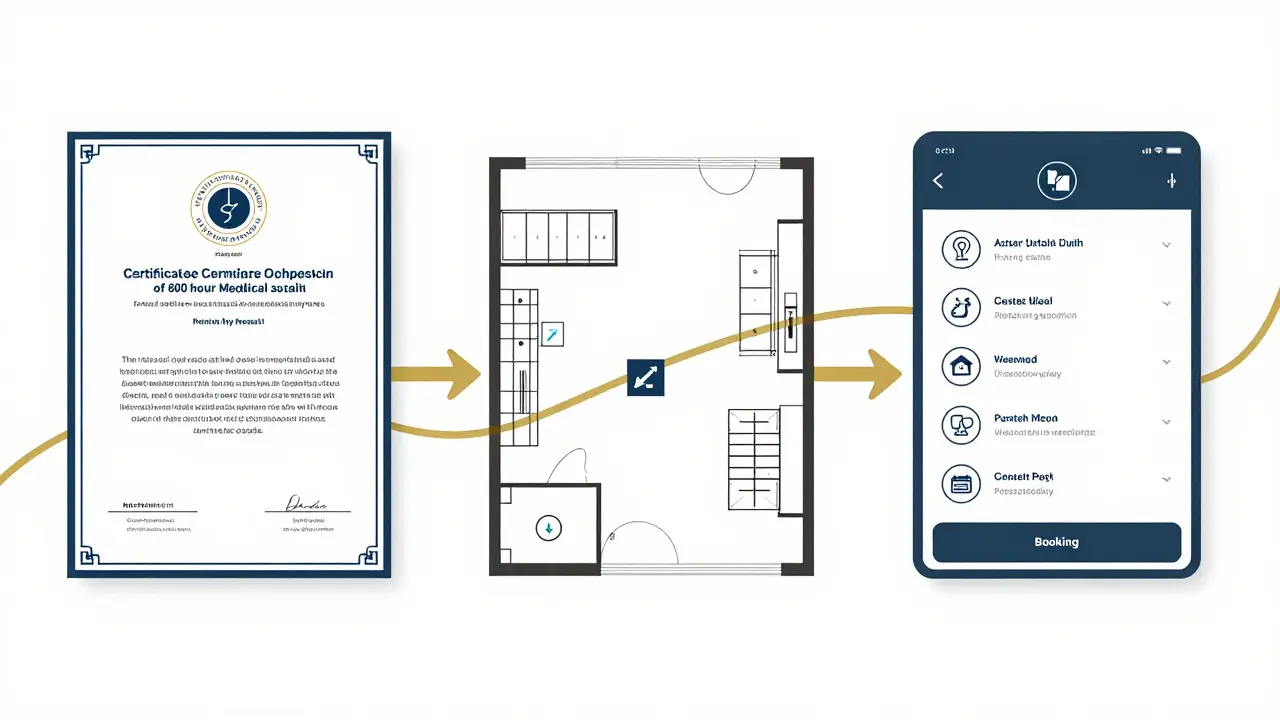 Třístupňový grafický přehled legální cesty k otevření salónu tantrických masáží v ČR.