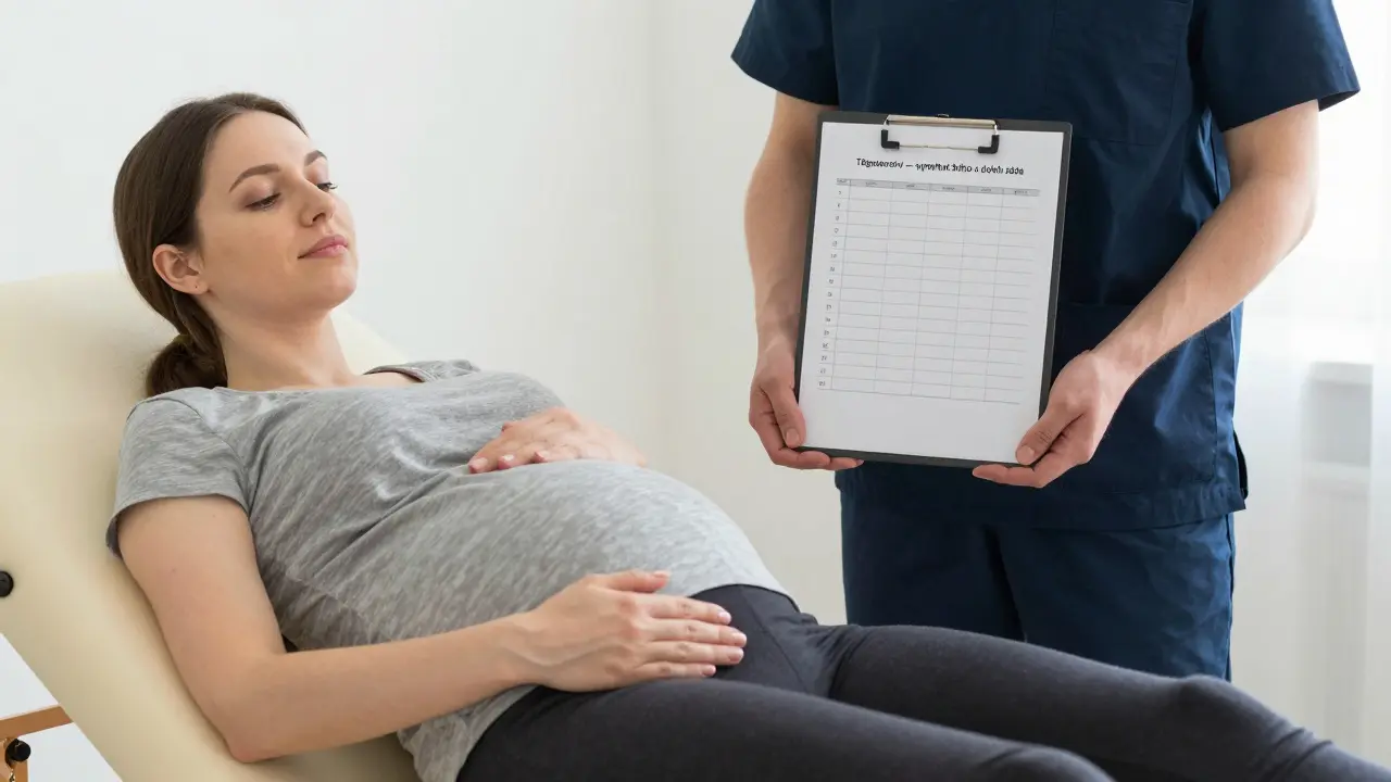 Těhotná žena a masér respektují bezpečnostní omezení během masáže.