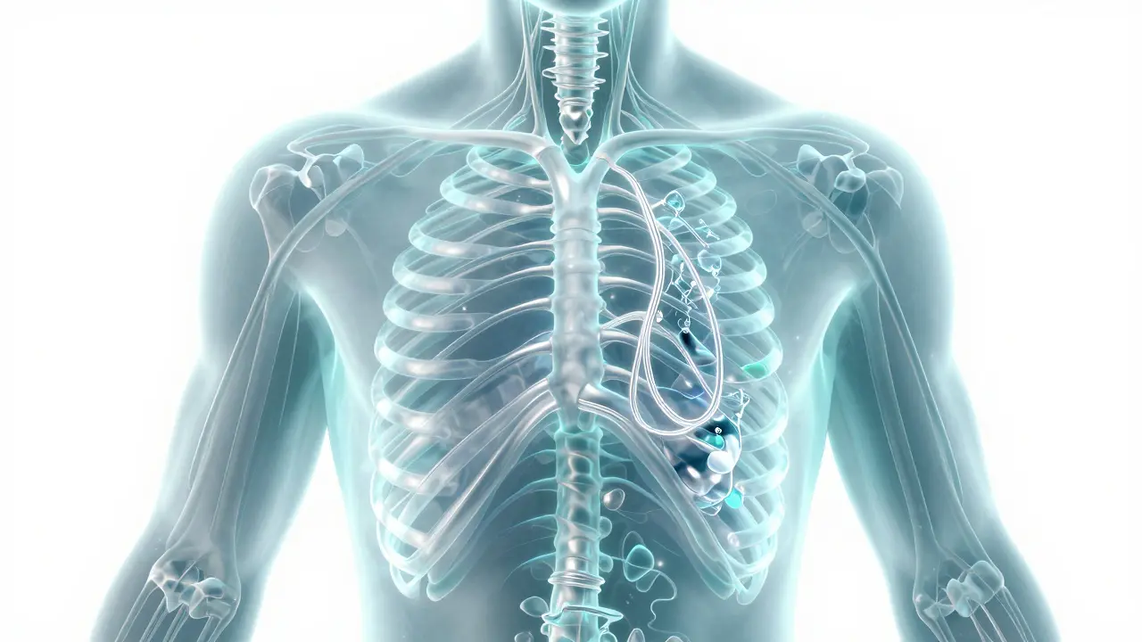 Konceptuální zobrazení lymfatického systému jako proudících stříbrných tekutin.