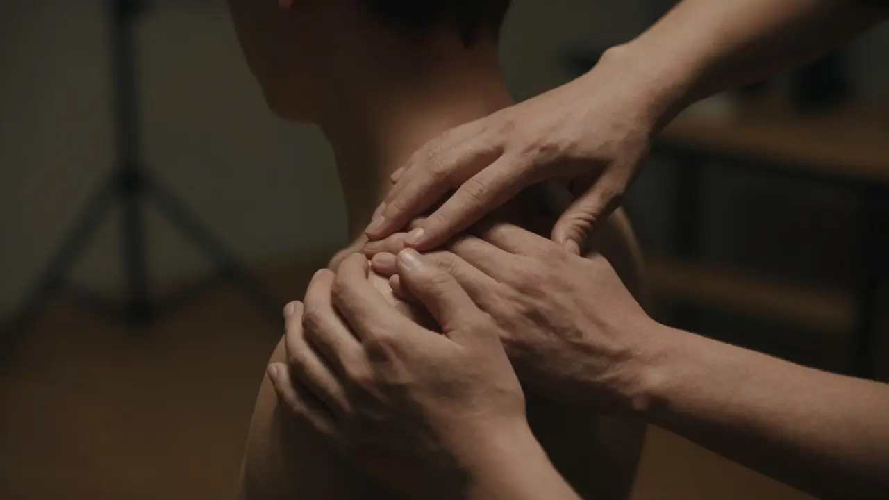 Lektor koriguje techniku dotyku studenta v profesionálním studiu.