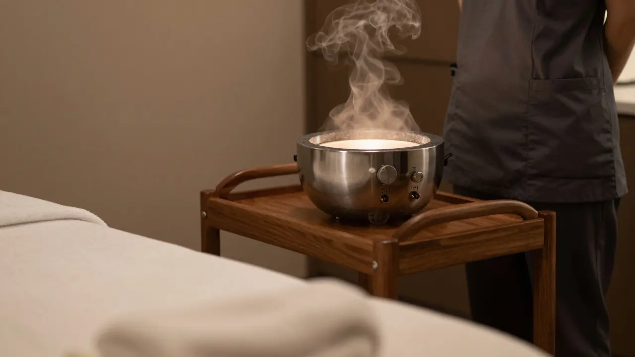 Profesionální vybavení pro lávovou masáž v relaxačním prostředí salonu.