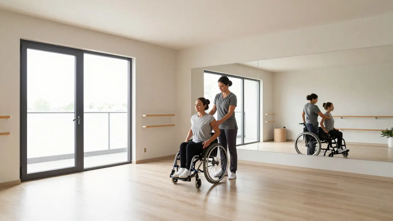 Bezbariérové wellness centrum s terapeutem a klientem