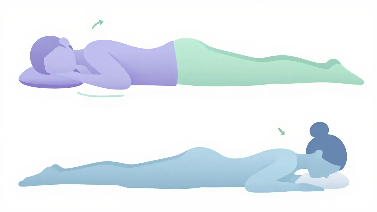 Ilustrace tří ergonomických poloh pro uvolnění pánve