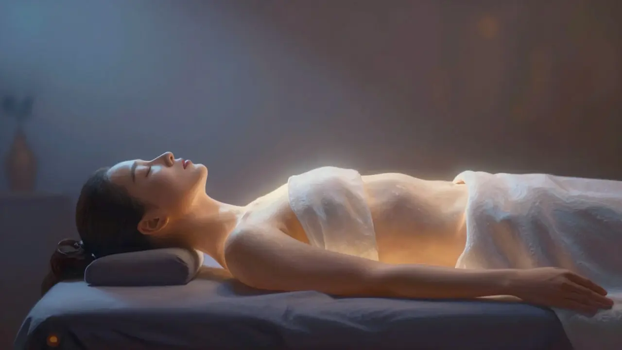Silueta osoby v hluboké relaxaci obklopená jemným světlem